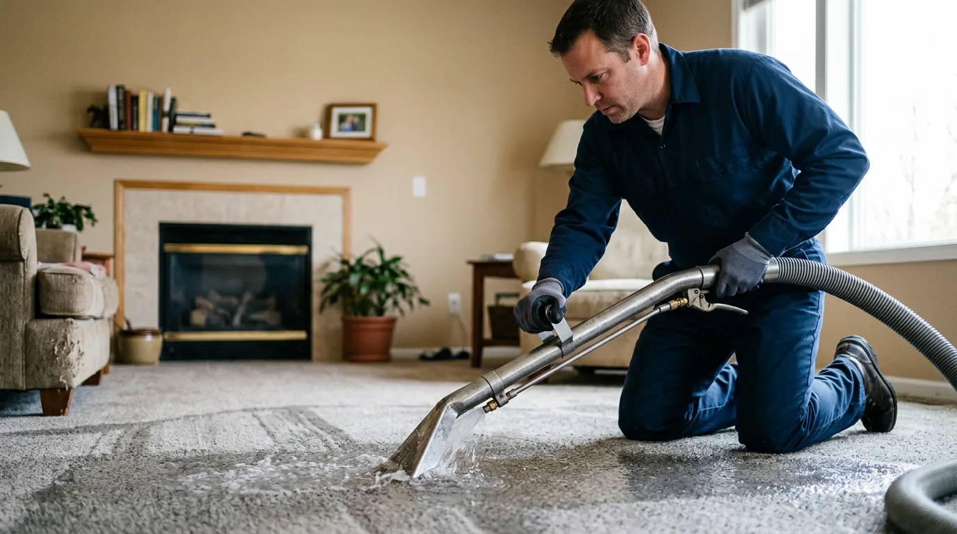 Water damage restoration technician working near Vauxhall, NJ